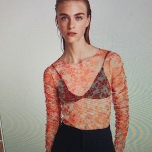 Zara Mesh Tulle Floral Ruched Top Size Medium